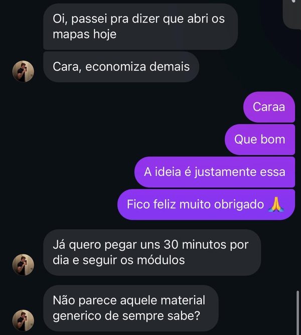 Print de conversa com depoimento de quem comprou os mapas