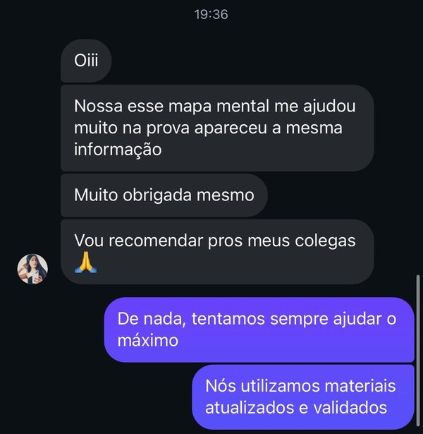 Print de conversa com depoimento de quem comprou os mapas